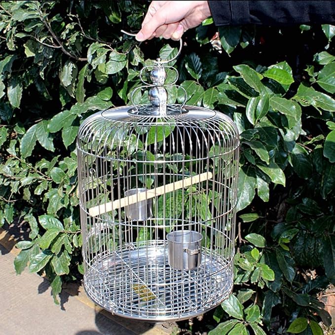 Bird Cage Hanging Bird Cage Stainless Steel Round Bird Carriers Portable for Travel Flying Bird Cage for Home Bird Nests Novel Design，34cm