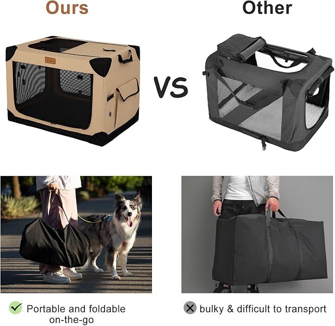 Garnpet Soft Dog Crate for Medium Dogs, 4-Door Foldable Collapsible Dog Crate with Soft Sides, Indoor & Outdoor Travel Dog Kennel