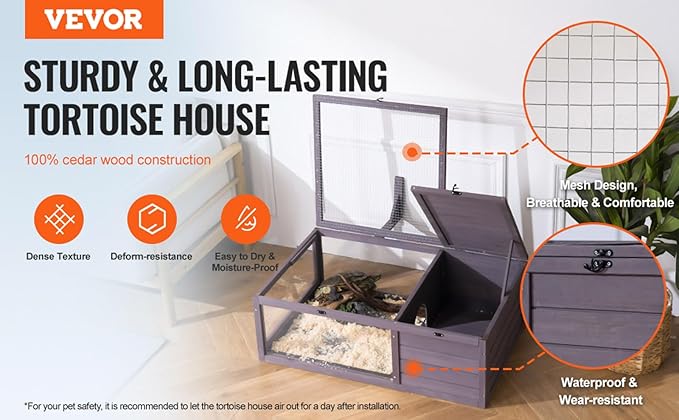 Turtle Habitat Enclosure, Large Wooden Tortoise House for Indoor and Outdoor Use, Reptile Enclosure with Openable Roof & Secure Locking System (Nature)