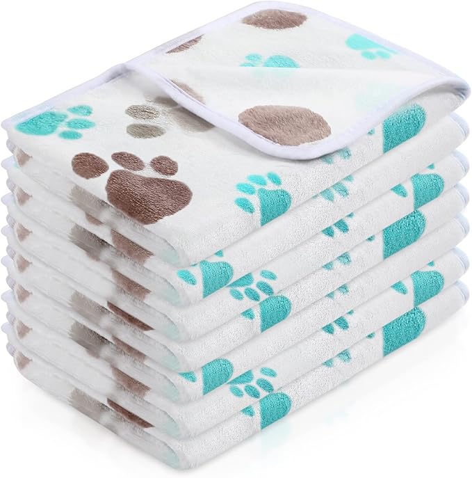 Tatuo 4 Pcs Dog Blanket for Pet Cat Blankets Indoor Puppy Teething Stuff Toys Paw Print Fleece Blanket Warm Sleep Mat for Guinea Pig Cage(Milky White,Small(24 x 16 Inch),Square)