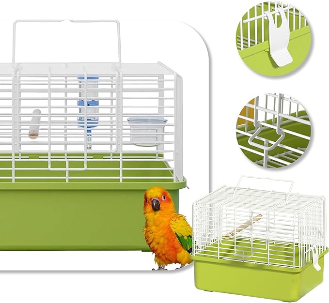 Portable Bird Cage for Travel & Outdoor Walking, Bird Carrier Metal Transport Box with Handle & Transparent Lid, Pet Products Travel Cage Spacious Habitat for Birds and Small Animals