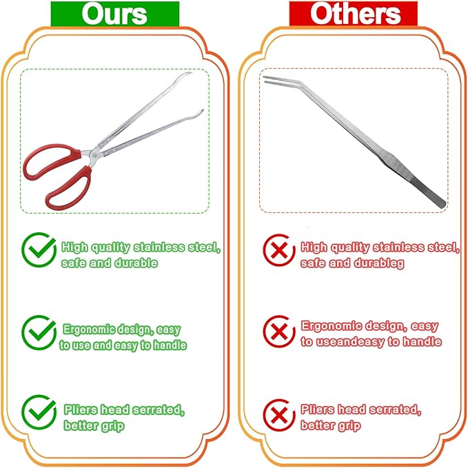 15 Inch Reptile Feeding Tongs, Extra Long Large Snake Feeding Tweezers, Curved or Straight Design Heavy Duty Stainless Steel Feeding Tongs for Ball Python Accessories Aquascape Maintenance (Curved)