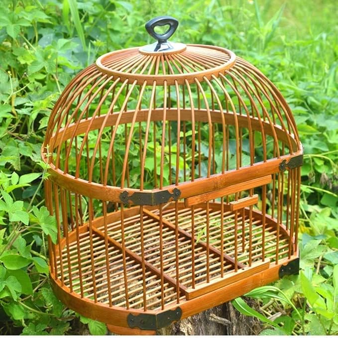 Portable Small Bird Cage, Lightweight Bamboo Travel Carrier for Parrots, Cockatiels, Lovebirds & Finches, Hanging Design for Travel & Outdoor Use