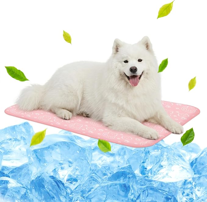 NWK Pack of 4 Pet Cooling Mat for Large Dogs -Q-Max>0.345 Ice Silk Cooling Mat for Dogs & Cats Portable & Washable Pet Cooling Blanket for Summer (4pcs, Pink Cat, 39'' X 27'' X 0.3'')