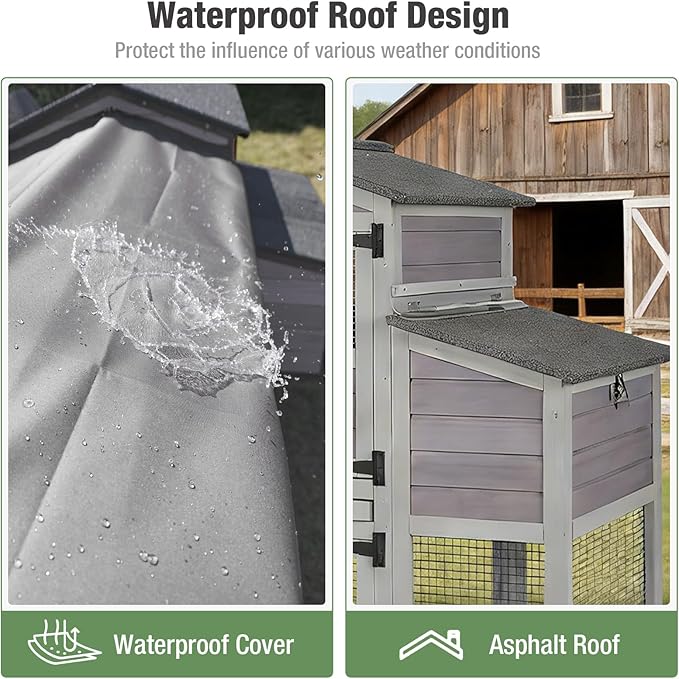 79‘’ Chicken Coop with Wheels, Wooden Hen House with Large Nesting Box, Outdoor Poultry Cage with Leakproof Pull-on Tray, Backyard Chicken Coop with Run, Weatherproof Rabbit Hutch
