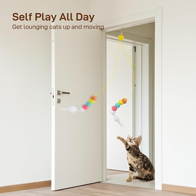 Potaroma Interactive Cat Feather Toys 5 Pcs, Cat Teaser Retractable Hanging Indoor Kitten Play Chase Exercise, Mental Physical Stimulation for All Breeds and Species (Pack of 2) - Image 2