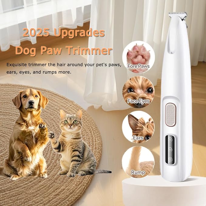 2PCs Dog Paw Trimmer with LED Light,35dB Low Noise Precision Pet Paw Trimmer for Dogs Cats Grooming Clippers,Safety Electric Paw Hair Trimmer for Paws,Ears,Rump,Face,Eyes,Dog - Image 3