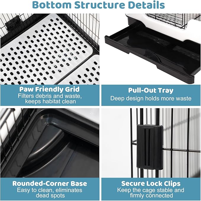Homey Pet 2-Level Rat Cage, Small Animal Cage for Gerbil, Guinea Pig, Hamster, Chinchilla with Anti-Spray Urine Guard, Paw-Safe Mesh Floor, Removable Tray, 4 Lockable Wheels, Ramp & Platform, Black