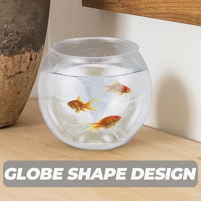 POPETPOP Small Plastic Fish Bowl (6 Inch) - Shatterproof Clear Round Aquarium for Betta, Shrimp, or Moss Balls - Versatile Bubble Bowl, Candy Jar, Terrarium & Desk Centerpiece for Home Office Decor