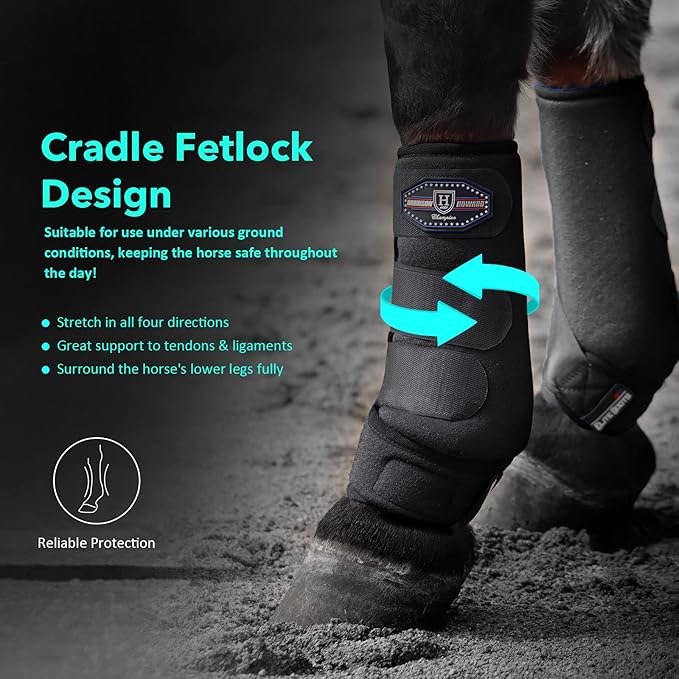Harrison Howard Horse Sport Medicine Front Shock-Absorbing Boots All-Round Lower Limb Protection & Support Sport Boots Athletic Boots Perfect for Endurance Training and Performance Piano Black M