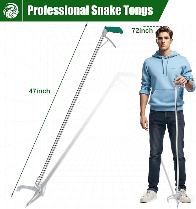 IC ICLOVER Snake Grabber Tool, 47" Snake Tongs + 39" Telescopic Snake Hook Stick, Professional Heavy Duty Snake Catcher Handling Tools Set for Moving Catching Pick-Up Transport Rattle Snakes Reptile