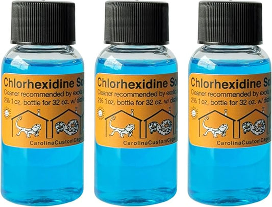 CAROLINACUSTOMCAGES 3 Refills of 32 oz Each, Chlorhexidine Solution 2%, Chlorhexidine Cleaning Solution, Chlorhexidine Spray for Reptile Habitats