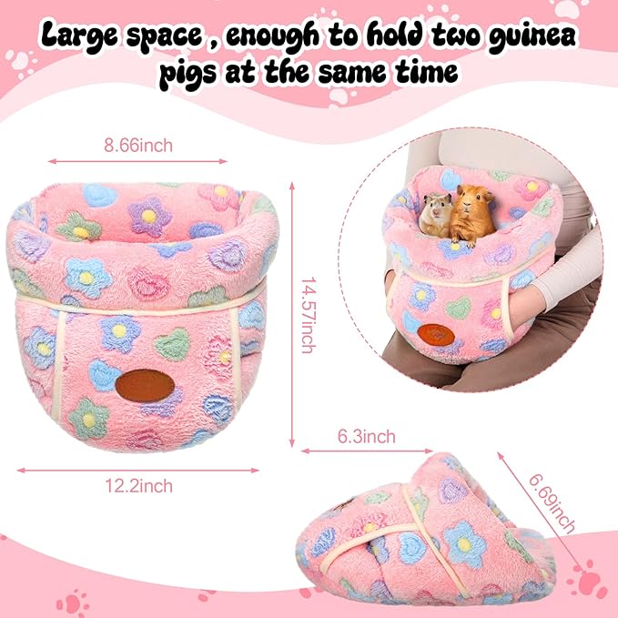 Wenqik 2 Pcs Guinea Pig Hideouts Guinea Pig Bed Washable Bunny Bedding Cuddle Warm Small Pet Sack Supplies Portable Pet Carrier Cage Nest Accessories for Cage(Green, Pink,Flowers)