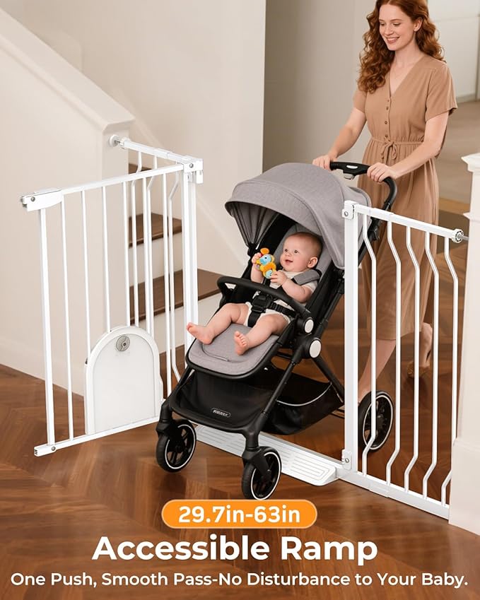 30"- 63" Extra Wide Baby Gate with Cat Door, 30.5" Tall, No-Drill Pressure Mount, Includes 3 Extensions, Pet & Toddler Safety Gate for Kitchens, Stairs, and Doorways