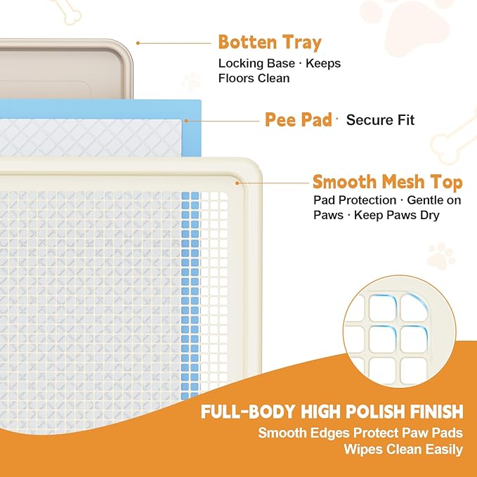 Dog Pee Pad Holder for Small and Medium Dogs, Two-Layer Mesh Dog Potty Tray, Indoor Puppy Pad Holder for Potty Training, Gentle on Paws, Easy-Clean Leak-Resistant Fits 22 × 22 Inches Pee Pads