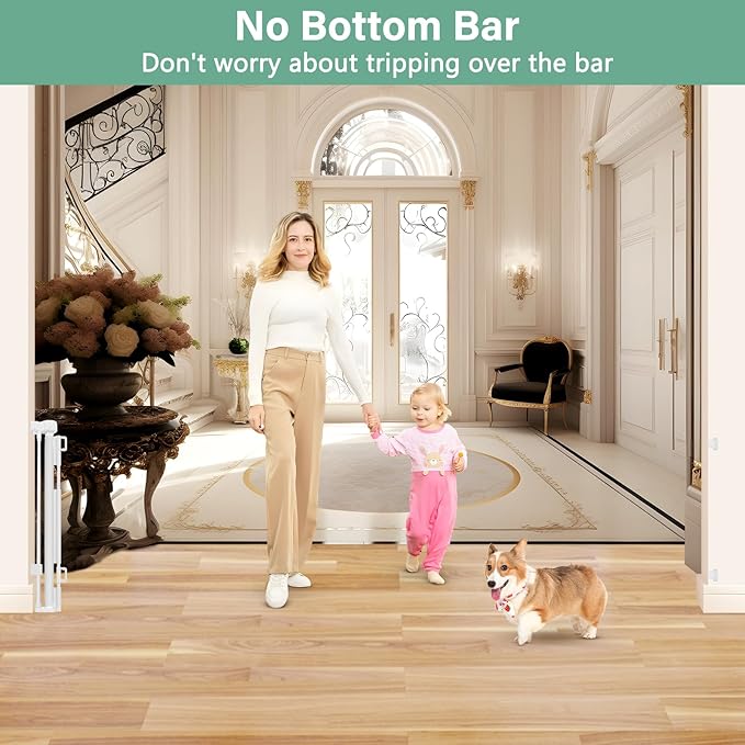 Reinforced 26 Inch Tall Retractable Baby Gates to Step Over 95" Wide Small Outdoor Retractable Child Gates for Doorways Short Retractable Dog Gates for Baby Indoor Retractable Stairs Gate for Kids