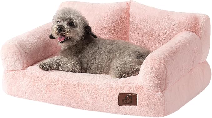 Hollypet Fluffy Dog Cat Bed Pet Couch Beds Plush Soft Warming Washable Puppy Bed for Small Medium Dogs and Large Cats, Pink, 24" L x 18" W x 10" Th
