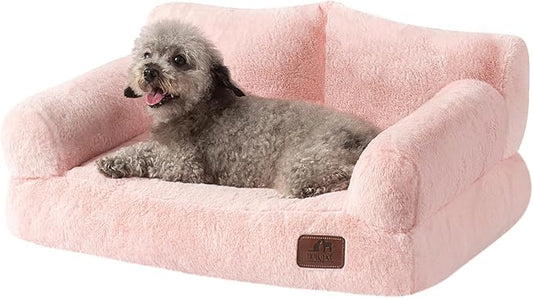 Hollypet Fluffy Dog Cat Bed Pet Couch Beds Plush Soft Warming Washable Puppy Bed for Small Medium Dogs and Large Cats, Pink, 24" L x 18" W x 10" Th