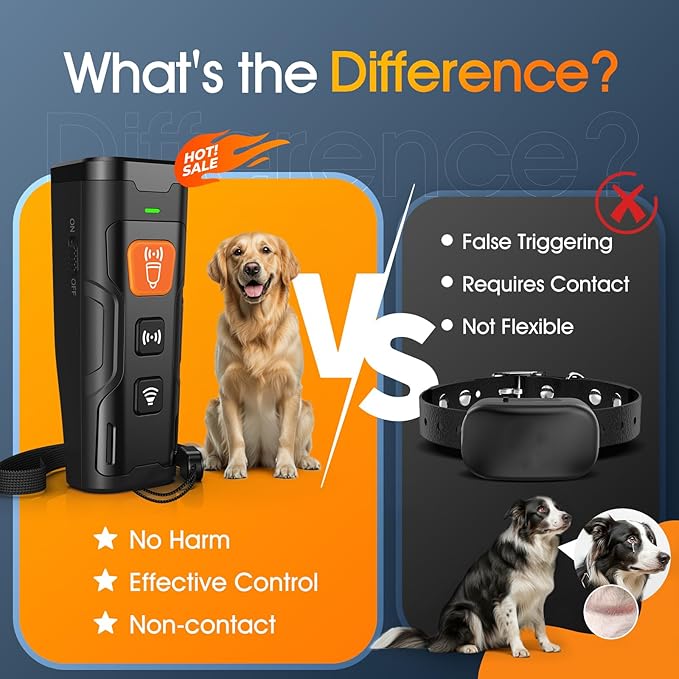 Dog Bark Deterrent Devices, Ultrasonic Anti Barking Device for Dogs, Stopping Own or Neighbor's Dog Barking,Portable Dog Training Device, Safe & Effective for Indoor & Outdoor Use, Black