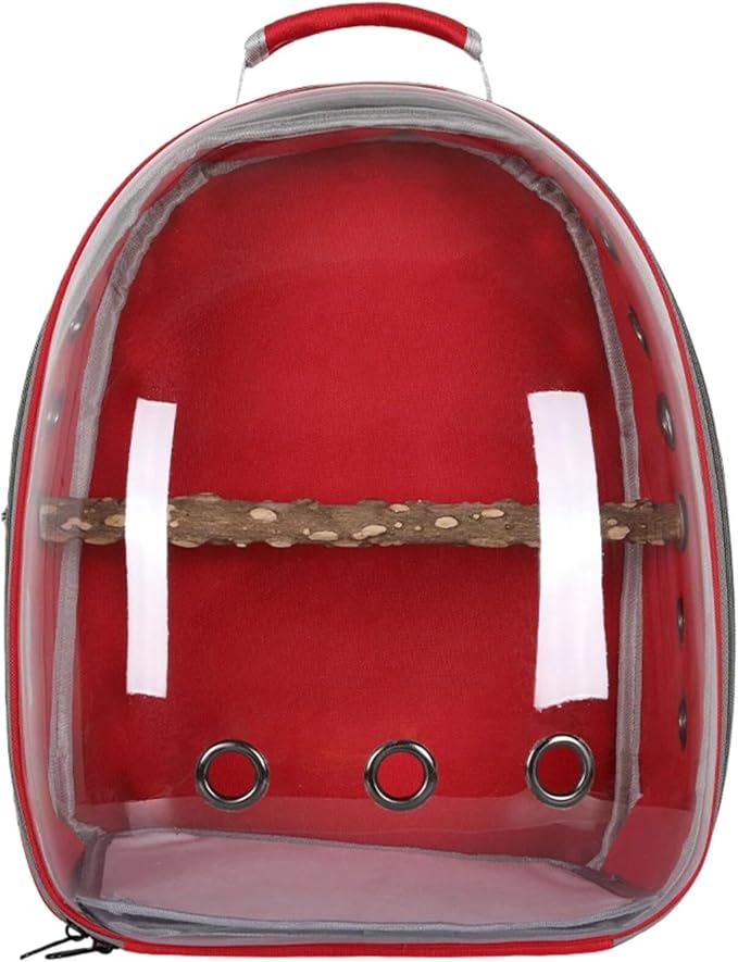 Bird Backpack, Lightweight and Breathable Outdoor Travel Backpack with 12 Breathable Holes, Wooden Pole, Adjustable Shoulder Strap for Birds and Pets (red)