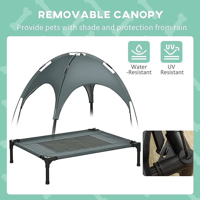 Pawhut Elevated Cooling Dog Bed Cot w/ Canopy Shade - Gray (30 inch)