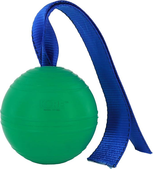 PetKORE: KoreFlex Ball & Tail - Horse-Equine Toy, 4.75" Green Ball, Shape Maintaining Rubber, Durable Strap, Treat Stuffing Center, Toss-Bounce-Play