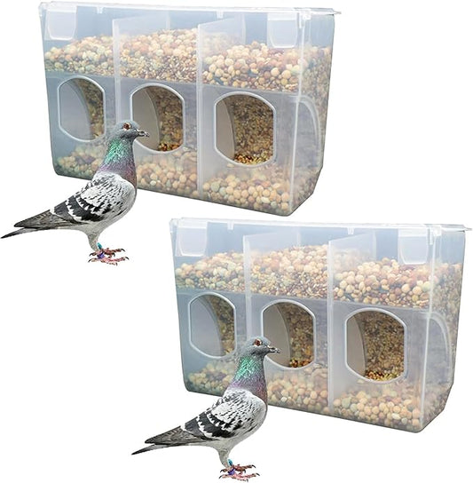 2 Pack Automatic Pigeon Bird Feeder Water, Plastic Feeder Water Dispenser Drinkers for Cage, No Mess Hanging Parrot Feeders, Cage Accessories for Parakeet Quail Bird Chicken (3 Hole-Hook)