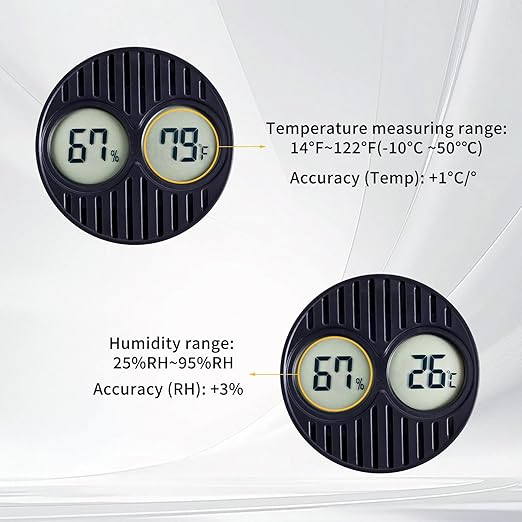 CIGAROL Mini Digital Hygrometer & Thermometer for Humidors — Indoor/Outdoor Temperature & Humidity Gauge for Greenhouse, Incubator, Reptile Terrarium & Jars, °F/°C（Pack of 1）