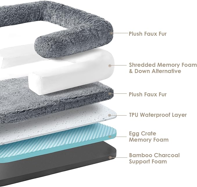 EHEYCIGA Foldable XXL Dog Bed for Large Sized Dog, 54"x38"x7.5" Faux Fur Fluffy Pet Couch Bed, Orthopedic Calming Memory Foam Big Pet Bed, Washable Pet Sofa Bed with Non-Slip Bottom, Grey