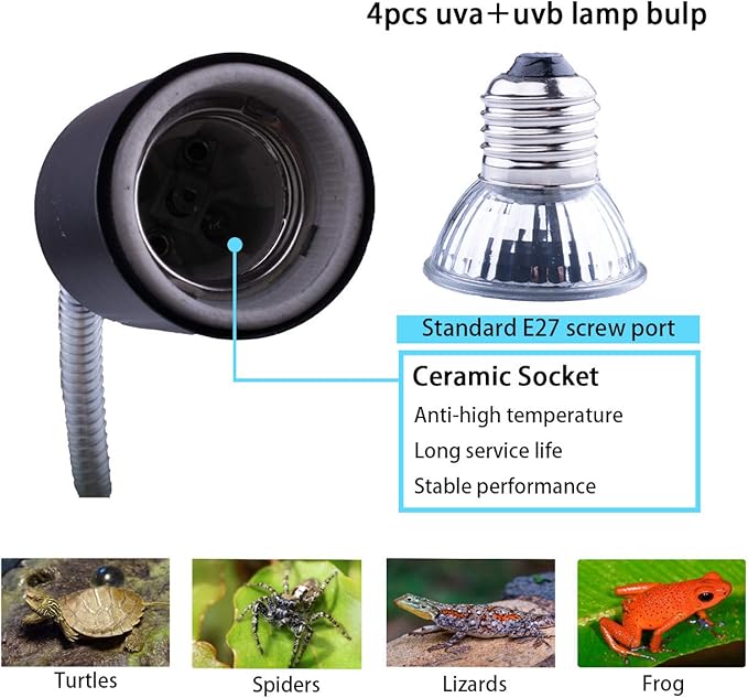 Reptile Heat Lamp UVA UVB Light Bulb, 360° Rotatable Basking Spot Light Simulated Sunlight, Dimmable Heating Lamp for Turtle, Lizard, Snake, Beared Dragon, Amphibians