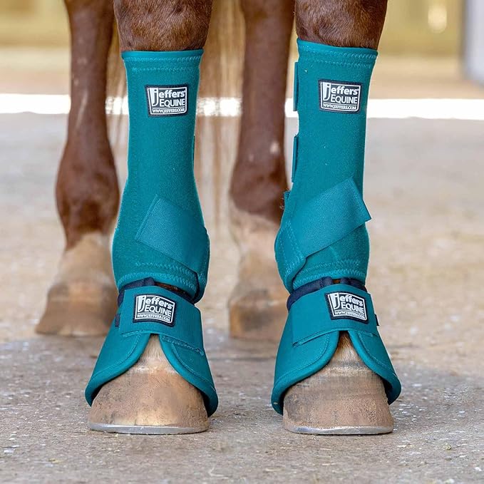Jeffers Equine No Turn Bell Boots for Horses - Emerald, Large | Shock Absorbing Hoof Protection | Secure Double Hook & Loop Closure, Perfect for Travel, Turnout, Training, & Riding - 1 Pair