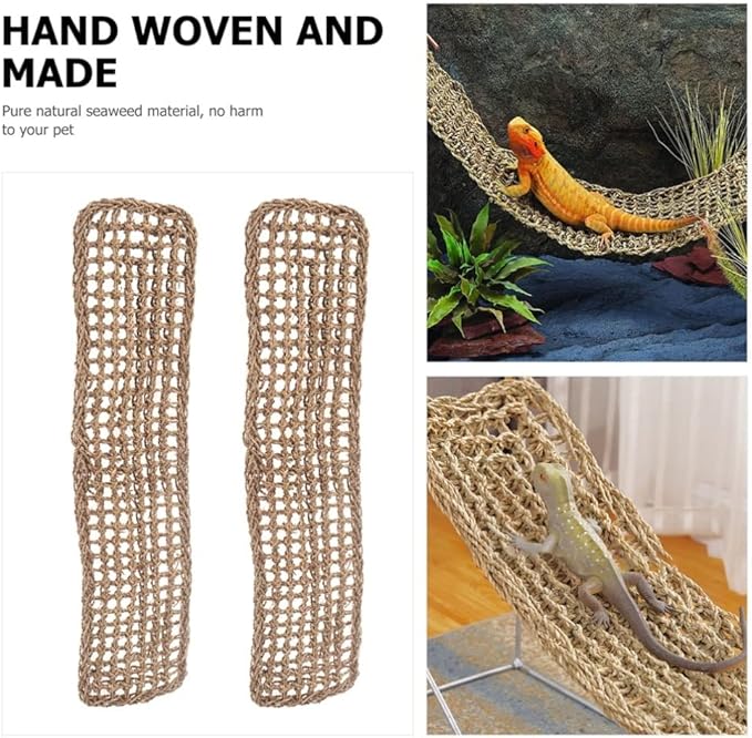 Mipcase 2Pcs Reptile Seagrass Hammock Lizard Hammock Hanging Ladder Lounger Climbing Accessories for Gecko Lizard Snake Hermit Crabs Geckos Other Small Animal Habitat Sleep Bed
