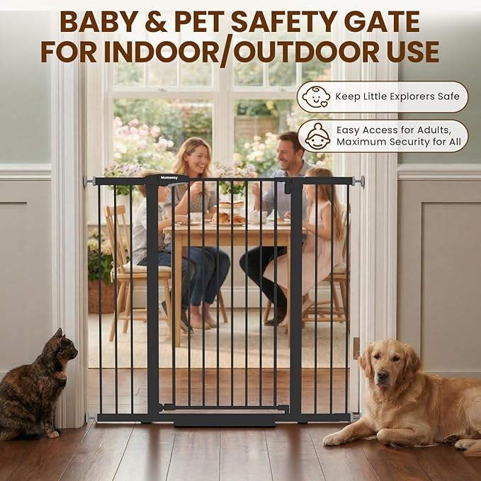 Mumeasy 36" Extra Tall Baby Gate for Stairs, 29.7-48" Wide Dog Gate for Doorways, Walk Thru Pet Safety Gate for Indoor, Pressure Mounted with Auto Close, Easy Install No Drill for Toddlers, Black