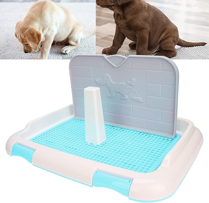 Puppy Dog Potty Tray Pee Pad Holder, Mesh Training Toilet for Small and Medium Dogs, Easy to Clean, Wall for Male Dogs, Ideal for Busy Owners (Blue)