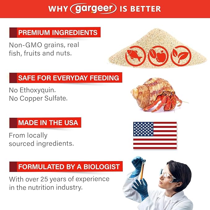Gargeer 2oz Hermit Crab Spectrum Complete Diet. Easily Digested, Non-GMO Premium Ingredients Only. Strengthen, Beautify Crab’s Exoskeleton & Support All Nutritional and Immune System Needs
