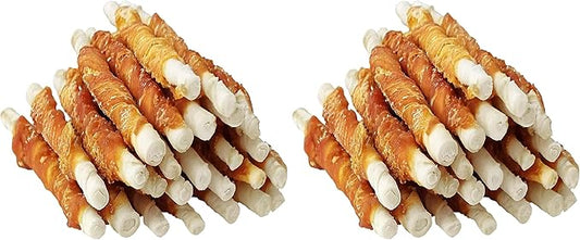 MON2SUN 5 Inch Chicken Wrapped Rawhide Sticks, 25 Count Long Lasting Chew Treats for Puppy & Small Dogs, High Protein, No Artificial Colors, 8.82 oz ×2