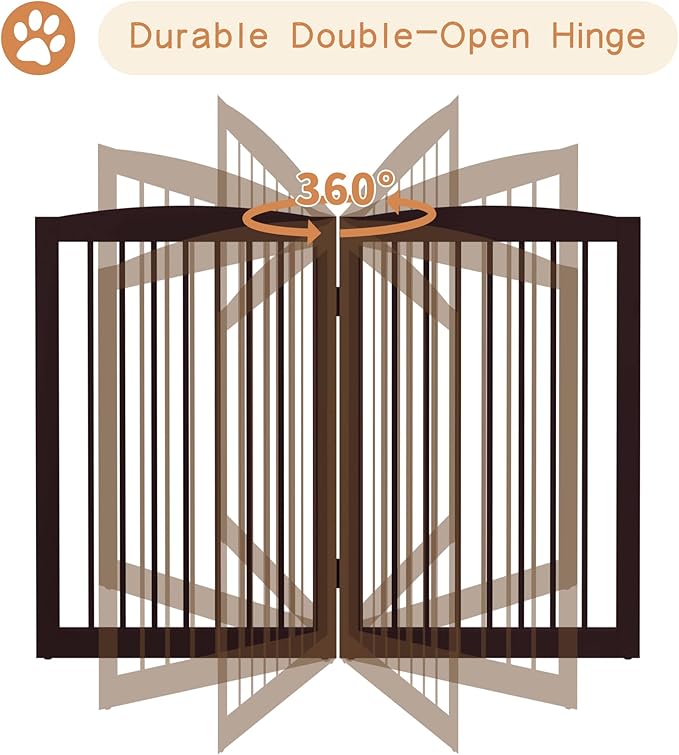 PUPETPO Freestanding Pet Gate for Dogs, Indoor Wooden Foldable Dog Gate for House, Extra Wide, Pet Fence for Stairs, Doorways, Halls, Support Feet Included, 120 Inch Wide, 6 Panels 32",Brown