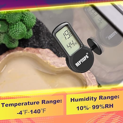 Reptile Thermometer Hygrometer, Pack of 2 Digital Thermometer Humidity Meter for Reptile Terrarium, Temperature Gauge Humidity Gauge with Digital LCD Display for Bearded Dragon Tank