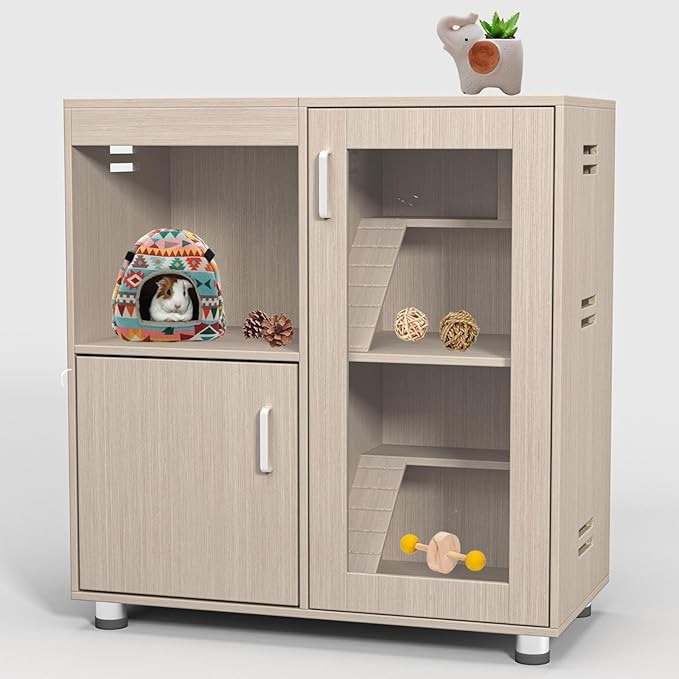 Wooden Hamster Cage with Climbing Ladders, Spacious Storage, Acrylic Windows, and Openable Top for Small Pets, Ideal for Hamsters, Guinea Pigs, and Gerbils - 33.5" H x 31.5" W x 15.75" D
