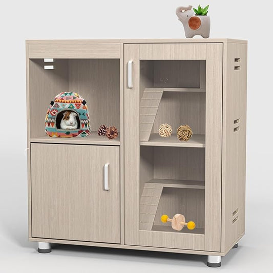 Wooden Hamster Cage with Climbing Ladders, Spacious Storage, Acrylic Windows, and Openable Top for Small Pets, Ideal for Hamsters, Guinea Pigs, and Gerbils - 33.5" H x 31.5" W x 15.75" D