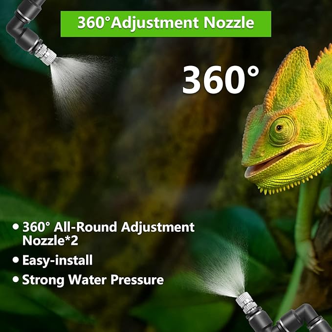 Reptile Humidifier & Mister for Tanks | 360° Adjustable Nozzles, Auto Timer, Leak-Proof Fogger for Terrariums, Amphibians & Rainforest Plants