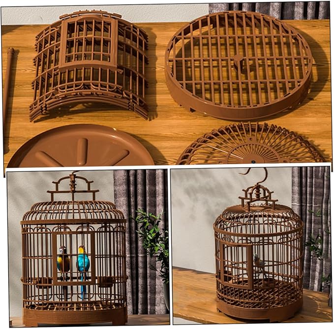 Large Retro Plastic Bird Cage Villa for Home and Outdoor Use Portable Travel Carrier for Parakeets Cockatiels and Lovebirds Spacious Design Easy Access and Detachable Base
