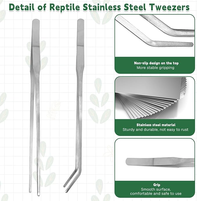 kathson Reptile Stainless Steel Tweezers Bug Feeding Clamp Cricket Tongs for Insects Lizard Turtle Snake Spider Frog Gecko Chameleon