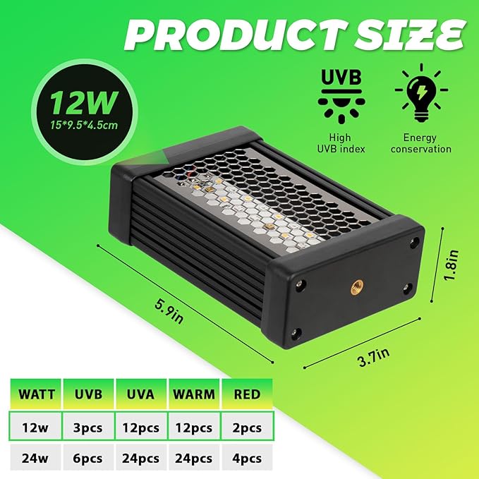 HNRLOY UVB Reptile Light,5Inch UVA UVB LED Heater Lamp Bar for Bearded Dragon, Turtles, Gecko, Snake, Lizard, Adjustable 6/10/12H Timer, Dimmable with 3 Lighting Modes