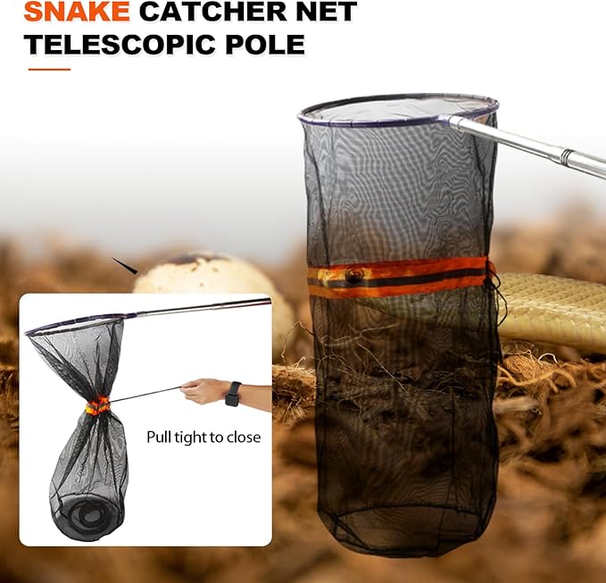 Snake Catcher Net, Rattlesnake Grabber Hnadling Tool, Reptile Catch Telescopic Pole Stick, Rattle Snake Removing and Catching Picker with 12" Ring, Extends to 40 Inches