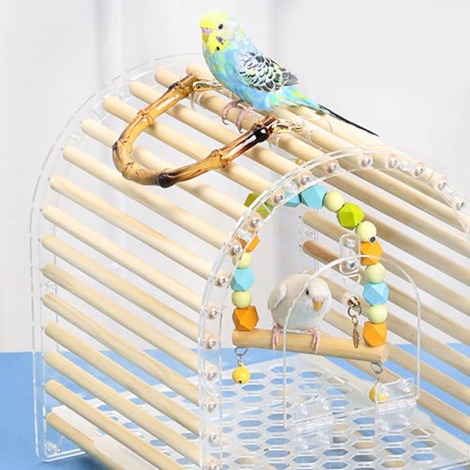 Parrot Travel Cage Transparent Bird Acrylic Carry for Parrot Lovebirds Portable Nest with Ladder & Tray for Outdoor Acrylic Ventilated for Travel