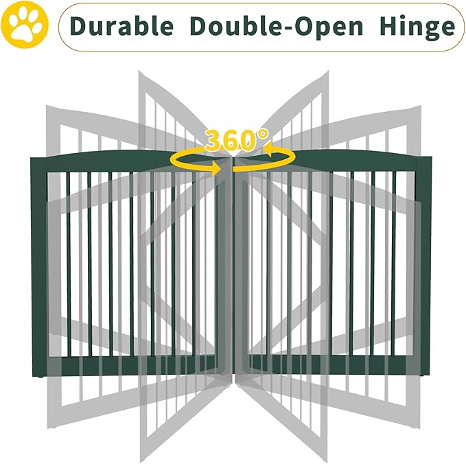 PUPETPO Freestanding Pet Gate for Dogs, Foldable Wooden Dog Gate for House, Indoor Dog Gate for Doorways, Stairs, Step Over Pet Puppy Safety Fence, Support Feet Included,24" Height 3 Panels,Green