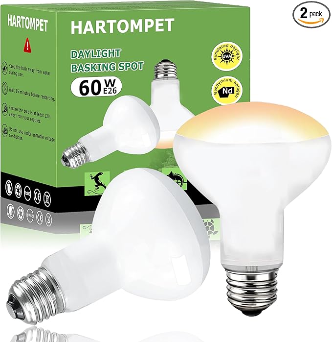 60W E26 Reptile Heat Lamp Bulbs, R63 Upgraded UVA Basking Spot Light for Bearded Dragon, Lizard, Tortoise & Amphibians - Simulated Natural Sunlight, Daylight Bulb fot Terrarium | 2 Pack