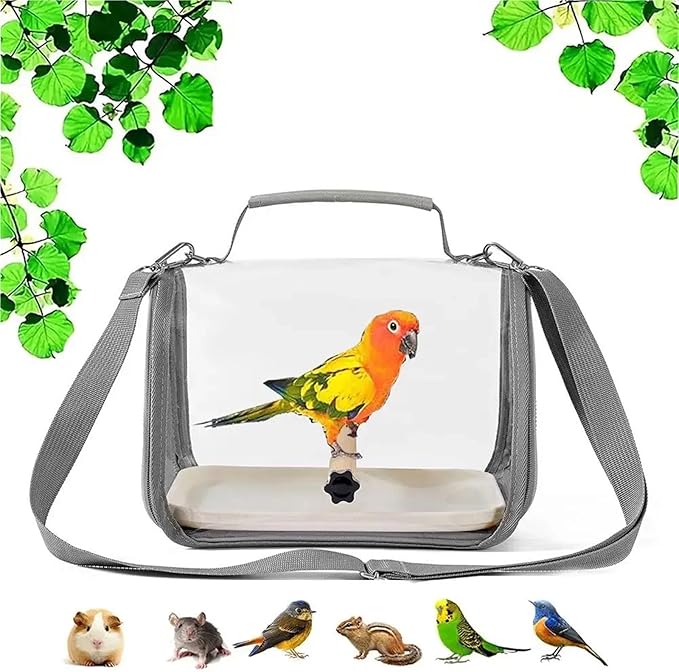 pureza 1pc Portable Pet Backpack Carrier for Small Birds and Parrots - Wooden Cage with Side Perch, and Mesh Window Accessory