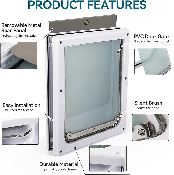 PAWISE 2 Way Dog Door, Lockable Dog Flap with Flexible Transparent Flap, Weatherproof & Easy Install Pet Door with Solid Metal Panel, Energy-Efficient Design Doggy Door for Large Dogs(15.3"x12.2")